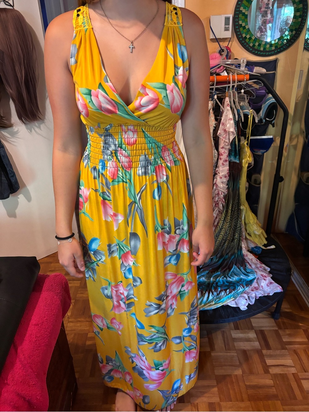 Sunshine Floral V-Neck Smocked Maxi Dress - Yellow